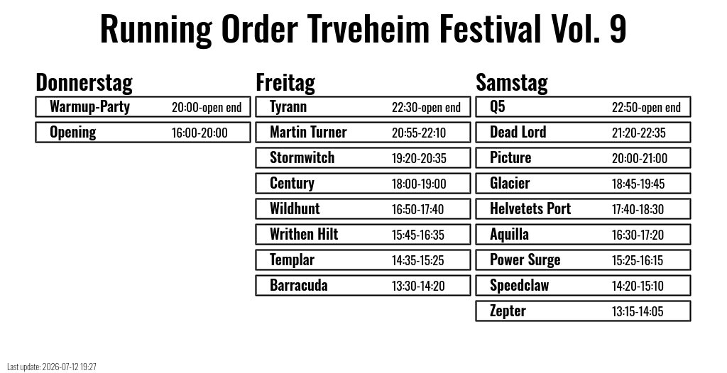 Trveheim Festival Vol. 9 - Running Order (deutsch, schwarz-weiss)