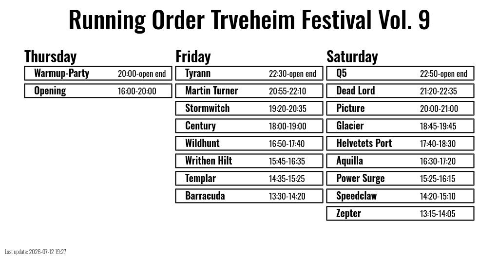 Trveheim Festival Vol. 9 - Running Order (english, black&white)
